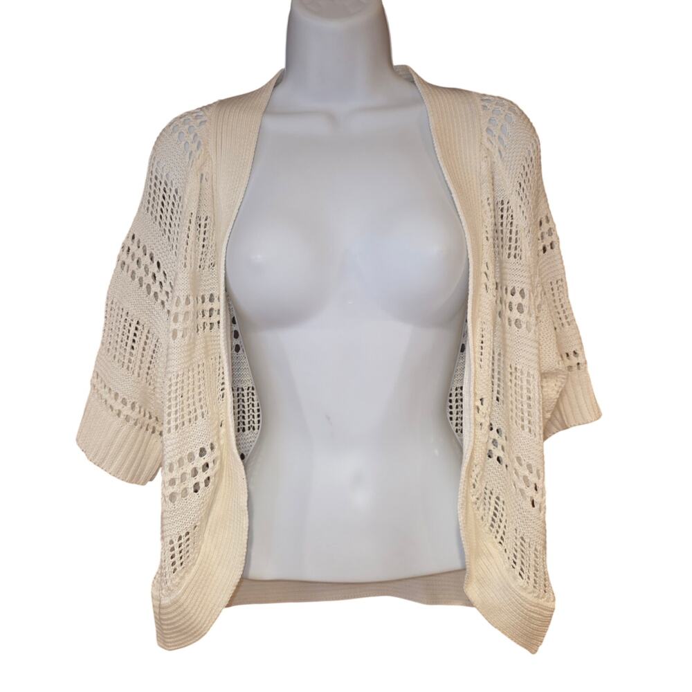 Liz Claiborne, ivory crochet three quarter sleeve cardigan sz PL